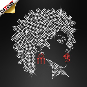 Transfert <span class=keywords><strong>thermocollant</strong></span> pour coiffeuse, motif en <span class=keywords><strong>strass</strong></span>, fille noire aux <span class=keywords><strong>cheveux</strong></span> afro, noir cristal - Product Image 2