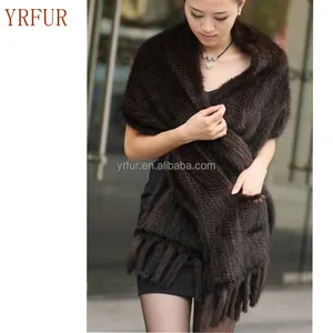 YR782 Fast Shipping Top Quality Basic style Hand Knit Mink Fur Scarf