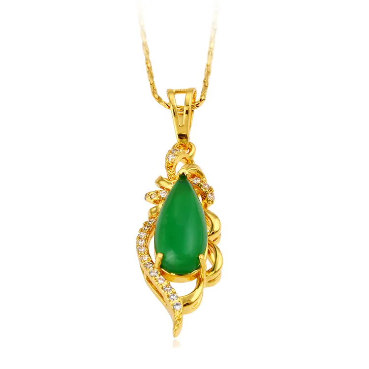 Xuping Perhiasan Warna Emas 24K, Desain Liontin Batu Permata Giok dengan Zirkon, Liontin Batu Permata