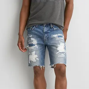 Calção jeans masculina, calção skinny rasgada de alta qualidade