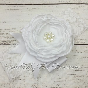 Bébé Baptême Bandeaux Avec Satin Rosette Perle Bling Dentelle Arcs Nouveau-Né Bandeaux Photo Prop - Product Image 6