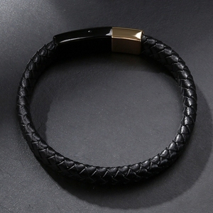 Bracelet tissé en cuir de bouton d'aimant de canard mandarin d'or noir de placage de PVD d'acier inoxydable de mode pour l'<span class=keywords><strong>homme</strong></span> - Product Image 4
