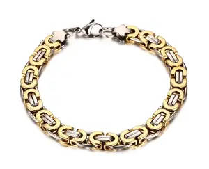 High Quality Punk Style Two Tone Stainless Steel Jewelry Trend Cuban Chain Men's Chain Bracelet Hip Hop necklace Set