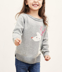 <span class=keywords><strong>9GG</strong></span> Parcheado de Manga Larga de Cuello Barco Animal Keep Warm Gris Suéter de Las Muchachas - Product Image 1