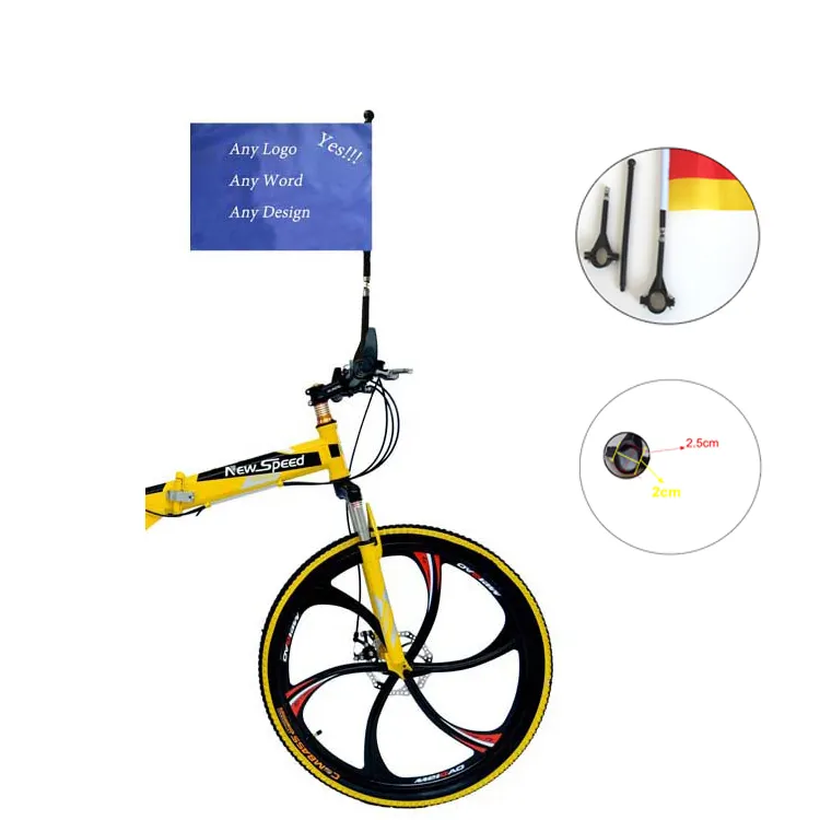 14センチメートルサイズ任意のロゴトライアングル自転車旗とハンドル