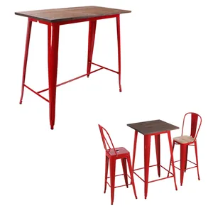 Retro Finish Commercial Metal Bar Stool Supplier Cafe High Bar Table and Chairs set