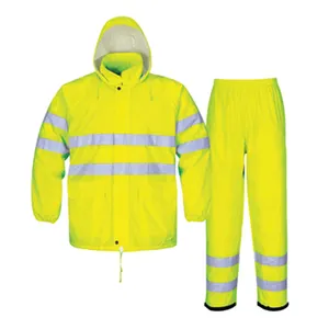 Traje de lluvia para trabajadores de alta visibilidad de seguridad con capucha