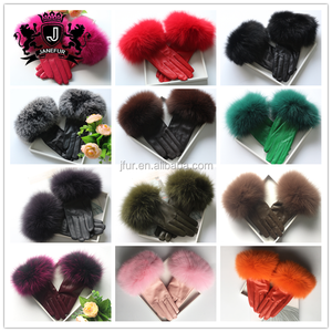Sexy femmes portant la mode chaude <span class=keywords><strong>rose</strong></span> d'hiver de fourrure de renard brassard en <span class=keywords><strong>cuir</strong></span> en peau de mouton gants - Product Image 4