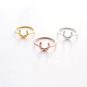 Thin Stackable Horseshoe Horse Hoof Ring 18K Gold Plated Letter U Ring Equestrian Jewelry Joyeria Acero Inoxidable