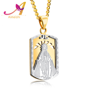 Rectangle Forme Vierge Marie Pendentif Collier En Acier Inoxydable <span class=keywords><strong>18</strong></span> K Or Plaqué Dieu Mère Charme Pendentif - Product Image 3