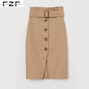Luxury Smooth <strong>Khaki</strong> Pencil <strong>Skirt</strong> With Belt - Product Image 5