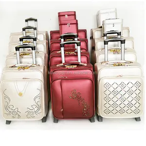 明亮的颜色化妆箱 pu 皮革 valise 2 轮旅行手推车行李 6 件套轮对手提箱