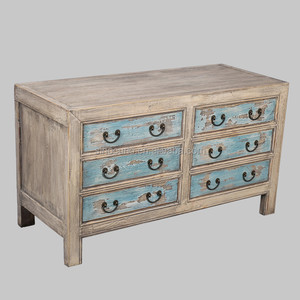 Luckywind White <strong>Vintage</strong> Rustic Chinese Style Solid Wood Living Room Antique Cabinet Buffet <strong>Sideboard</strong> with Drawers - Product Image 4