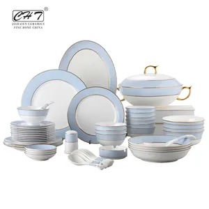 Wholesale different color sky blue complete western luxury dinnerware sets fine bone china dinner set for restaurant hotel used