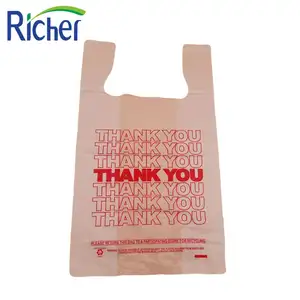 Maglietta di plastica del fornitore della cina grazie shopping bag