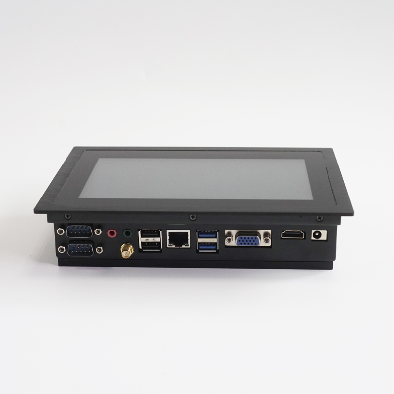 Fanless 7 pouces de bureau adapté aux besoins du client hmi embarqué bon marché avant écran tactile industriel pc