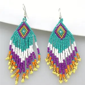 Anting Manik Biji Buatan Tangan CH-LSE0212, Anting Manik-manik Warna-warni Grosir Biji Manik Anting Rumbai