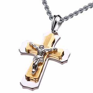 Collier pendentif <span class=keywords><strong>croix</strong></span> multi-couches en or Jésus-Christ <span class=keywords><strong>pour</strong></span> hommes Chaîne en acier inoxydable <span class=keywords><strong>pour</strong></span> hommes Cadeau de bijoux 60 cm - Product Image 6