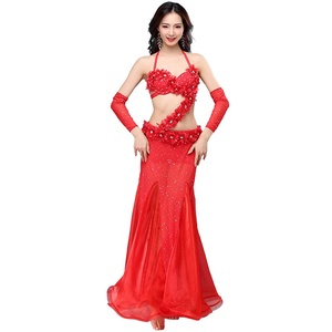 BestDance Professionale Danzatrice Del Ventre Danza Fiore Top Reggiseno e Cintura Lungo Vestito di Pannello Esterno Set Festa di Carnevale Costume - Product Image 4