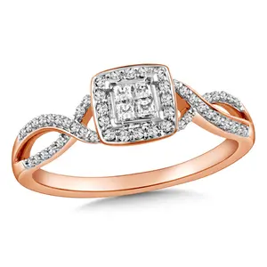 热卖女性饰品925纯银玫瑰金电镀立方锆石戒指无限方形心形订婚戒指