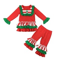 2 Stück Baby Mädchen Weihnachts feier Kleidung setzt Herbst bunte dreifache Rüschen Kinder Baumwolle Outfits