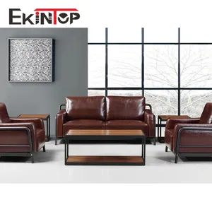 Ekintop conceptions européennes style sectionnel en forme de l coin utilisé 8 places salon moderne ensemble de canapé en cuir véritable