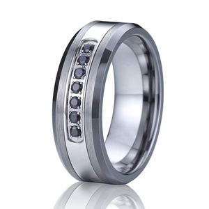 Anillos de Boda de Diamante Negro Cz para Hombre y Mujer, Anillos de Carburo de Tungsteno para Hombre, Anillo de Piedra de Wolframio, Herrenring, Herr <span class=keywords><strong>Ringar</strong></span> - Product Image 1