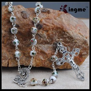 8mm Silver <strong>Italian</strong> Cloisonne <strong>Rosary</strong> Necklace with <strong>Rosary</strong> Crucifixs - Product Image 4