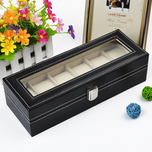 Trắng đen PU da 6 khe cắm da lộn trang sức cổ tay <span class=keywords><strong>Watch</strong></span> Box Organizer lưu trữ <span class=keywords><strong>Display</strong></span> trường hợp - Product Image 5