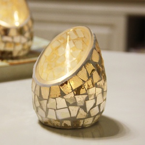 Luz de café de vidrio de mosaico oblicua | Blanco romántica cena a la luz de las velas - Product Image 1