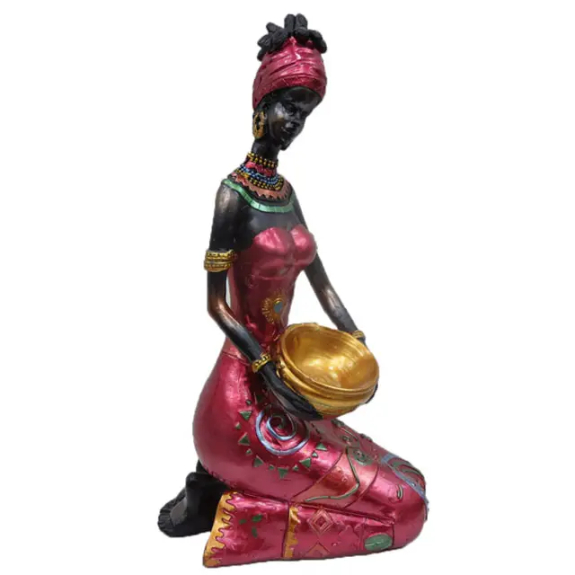 樹脂アフリカの女性の置物テーブルの装飾のためのポリレジン装飾的なアフリカの女性の置物
