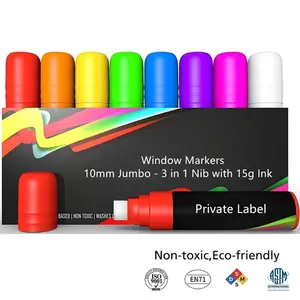 Private Label Jumbo Tips Fenster markierungen-3 in 1 Feder mit 15g Tinte-Packung mit 8 Neon-Kreide stiften