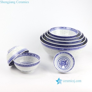 Jingdezhen — ensemble de 8 bols en céramique, RZKG01, trou de riz, motif dragon <span class=keywords><strong>bleu</strong></span>, ancien Jingdezhen - Product Image 3