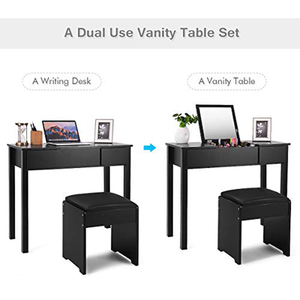 Meubles <span class=keywords><strong>de</strong></span> <span class=keywords><strong>Chambre</strong></span> noire <span class=keywords><strong>Commode</strong></span> Coiffeuse Coiffeuse <span class=keywords><strong>De</strong></span> Maquillage avec Flip Top Miroir 2 Tiroirs et 3 Organiseurs Amovibles - Product Image 6