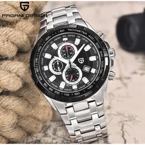 Fashion Stainless Steel Band Chronograph Men Sport Business Quartz Watches Black