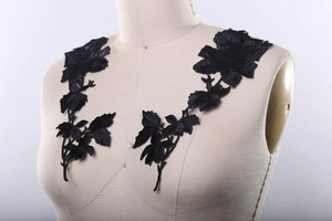 도매 사용자 정의 장미 패치 검은 꽃 자수 패치 - Product Image 6