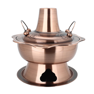 Vaso quente elegante de aço inoxidável shabu shabu, pote quente tradicional chinês de bronze