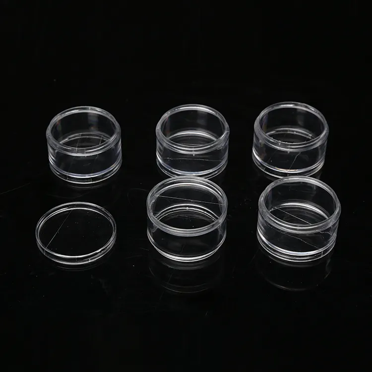 Five small clear round PS plastic box for packing with lid plastic packing box