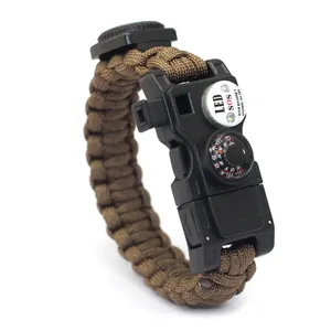 Multifunctional LED Light Thermograph Buckle Survival Paracord Bracelet, Outdoor Multitools Side Compass Storage Box Bracelet