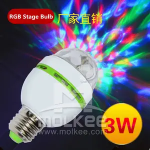 Venta al por mayor de la fábrica E27 B22 fiesta lámpara 3 W de Led del bulbo de LA BOLA MÁGICA de rotación de luz de cristal Auto Dj Disco bola de iluminación