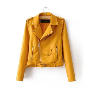 Ropa de invierno para mujer, chaqueta de motociclista de cuero de imitación disponible en 7 colores, 2021