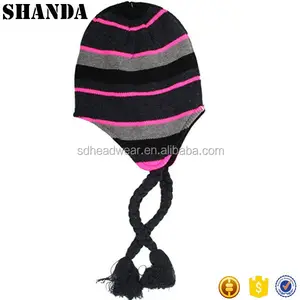 Ladies Grey, Black & Pink Striped traditional Peruvian Hat/ knit pattern peruvian hat