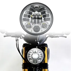 Chrome Black 5.75" LED Headlight 5-3/4" Projector Lamp Bright White DRL Light For H-arley Motorcycle