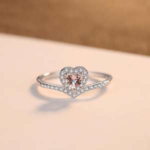 CZCITY Dell'argento Sterlina 925 Dei Monili di Colore Rosa del Cuore del Diamante di Pietra <span class=keywords><strong>Morgan</strong></span> Donne Nuziale Anello di Fidanzamento - Product Image 5