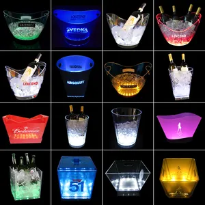 Seau en plastique transparent avec écran en soie, seau à glace élégant et imperméable, avec éclairage LED rvb, clignotant, pour l'été