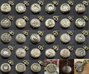 Mezcla 30 diseños tamaño pequeño bronce clásico Dia 27MM barato vintage antiguo corazón hueco relojes de bolsillo