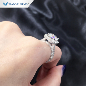 Tianyu-anillo de compromiso de oro blanco de 14k/18k personalizado, 8mm, 12 corazones y flechas, moissanita