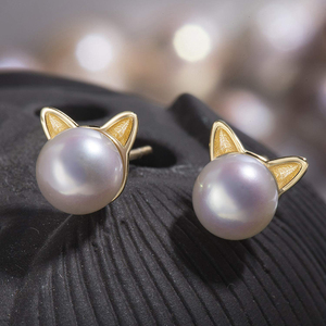 Boucles <span class=keywords><strong>d</strong></span>'oreilles avec fermoir papillon en forme <span class=keywords><strong>de</strong></span> chat, excellente qualité, en argent Sterling 925, perles <span class=keywords><strong>de</strong></span> <span class=keywords><strong>culture</strong></span> <span class=keywords><strong>d</strong></span>'eau douce - Product Image 6