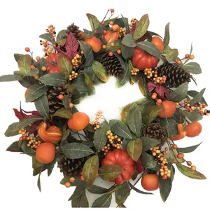Autumu corona de la cosecha y la decoración de la puerta otoño oro berry piña calabaza corona guirnalda de otoño