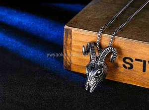 จี้ห้อยคอรูปหัวแพะซาตานเคลือบเงินวินเทจ สร้อยคอเหล็กกล้าไร้สนิม เครื่องประดับสัญลักษณ์สำหรับผู้ชาย - Product Image 3